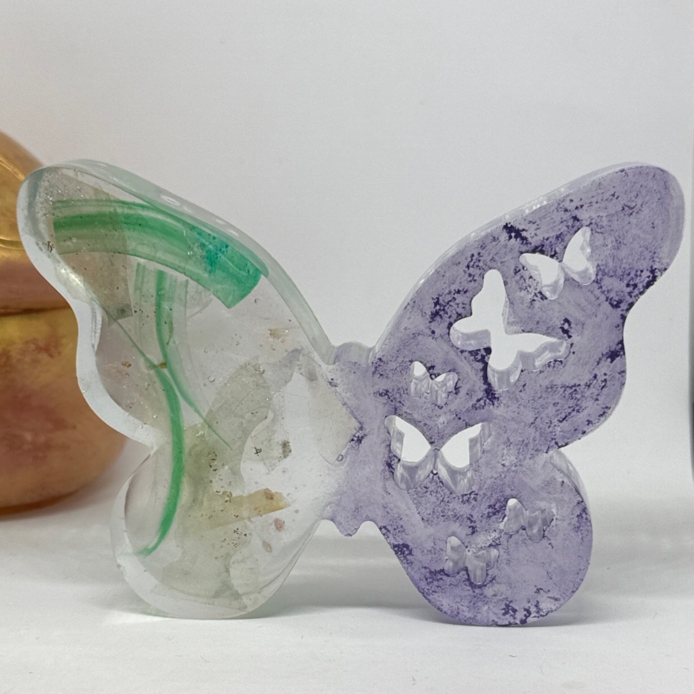 Unique Resin,Purple and Green Butterfly Art Sculpture